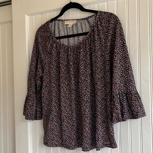 Michael Kors XL Multi-Colored Scoop Elastic Neckline with 3/4 Bell Sleeves